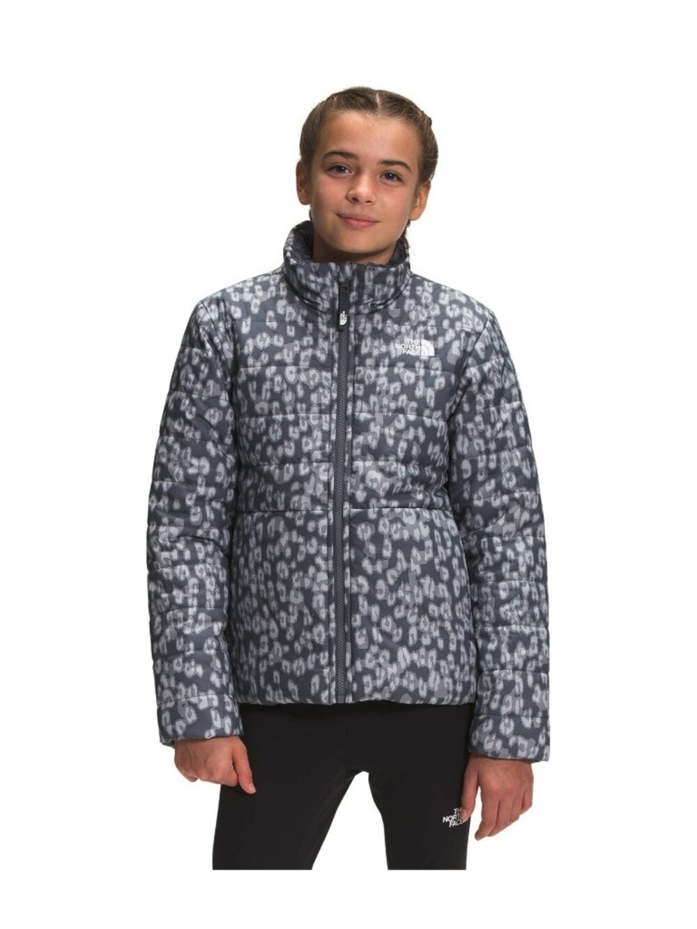 THE NORTH FACE Girls' Reversible Mossbud Swirl Jacket, Gray Leopard Size XS (6)